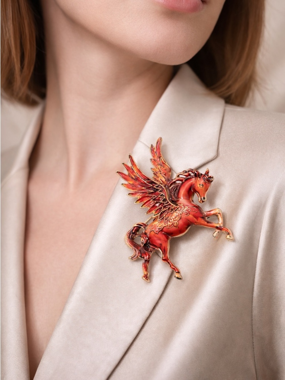 Red Pegasus Gold Brooch